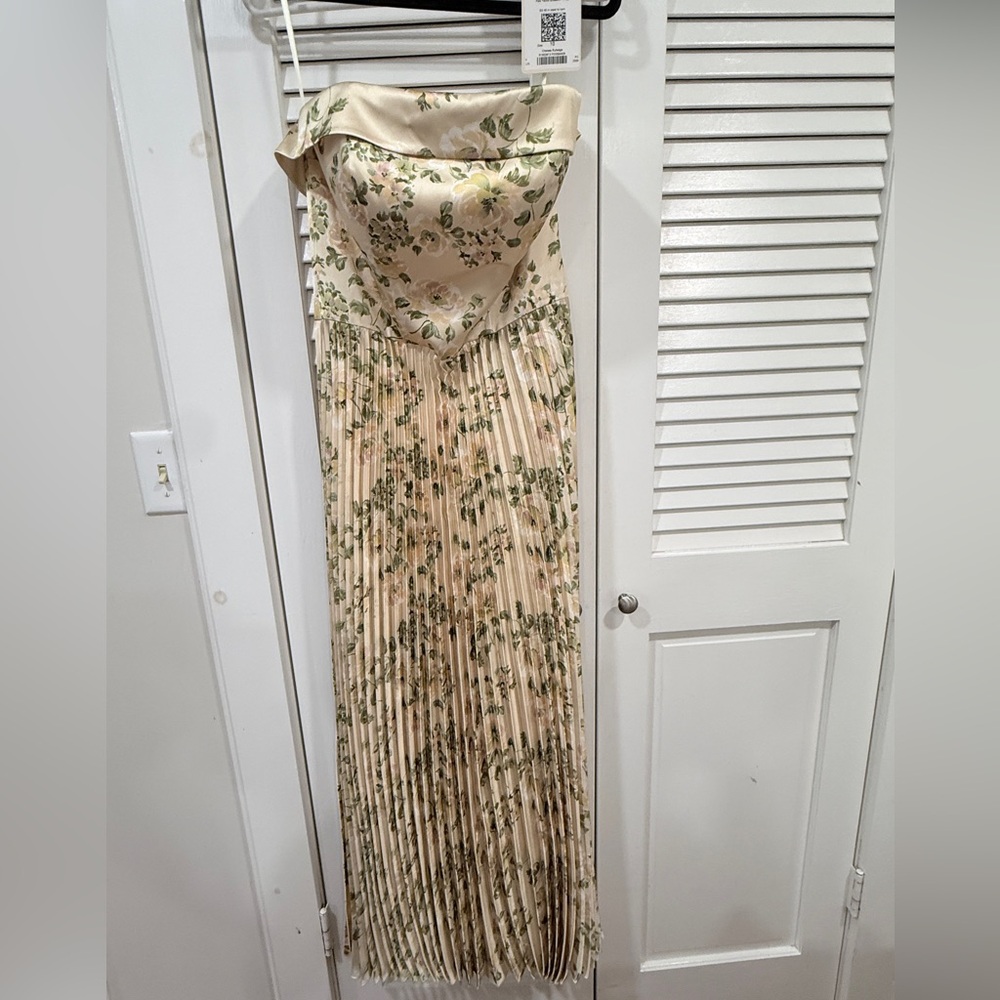 Revelry Saylor Satin Pleated Floral Print Dress